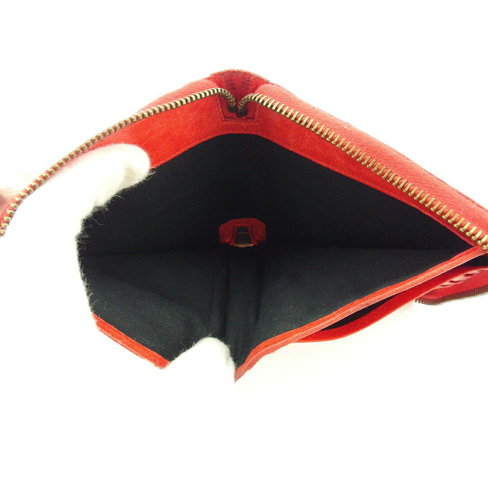 Balenciaga Bifold Wallet Round Zipper Red Leather - Picture 6 of 9
